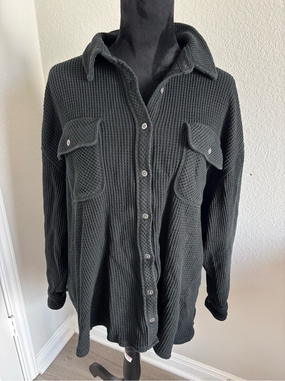 Aerie LumberJane Waffle Shirt oversized
black button down size large